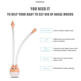 Infant nasal aspirator showing a cartoon design, highlighting comfort, safety, and health for baby nasal mucus removal.