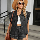 Women’s Leopard Print Washed Denim Vest