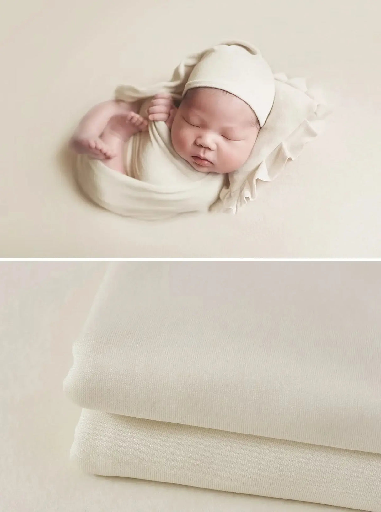 Newborn Soft Wrap Blanket in soft cream color, ideal for baby photography and comfortable for infants.