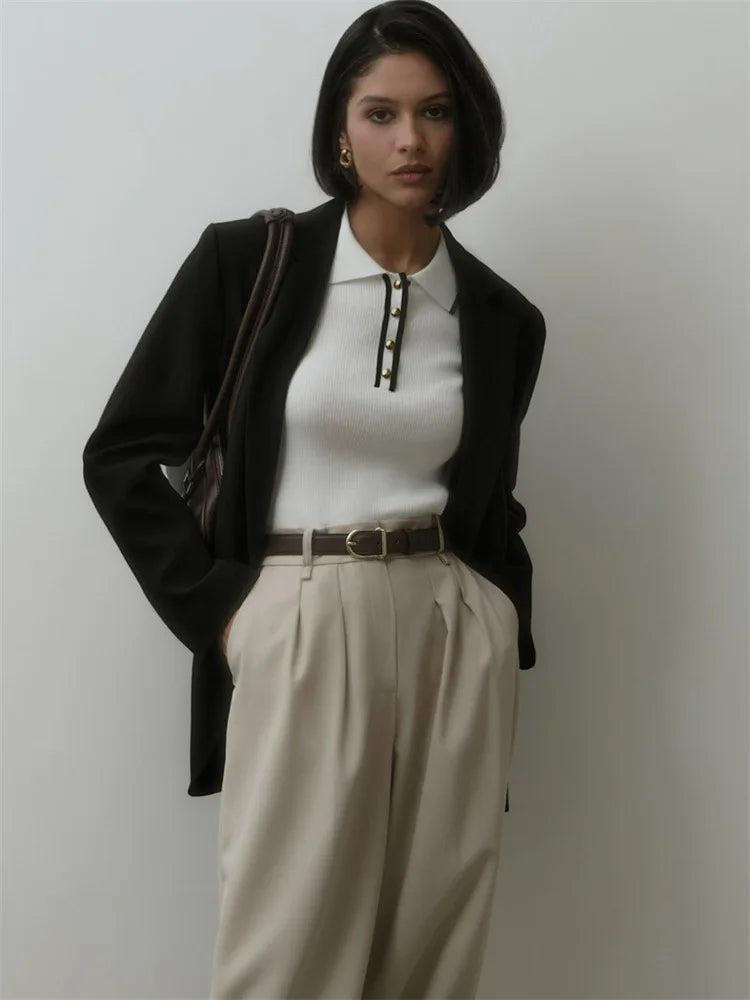 Women's Slim Contrast Knit Pullover