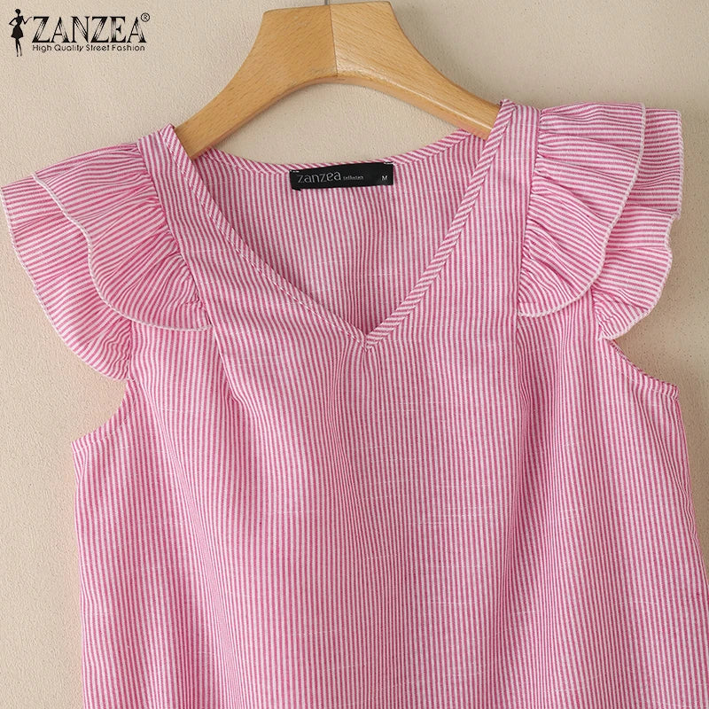 Women Striped Sleeveless V-Neck Top