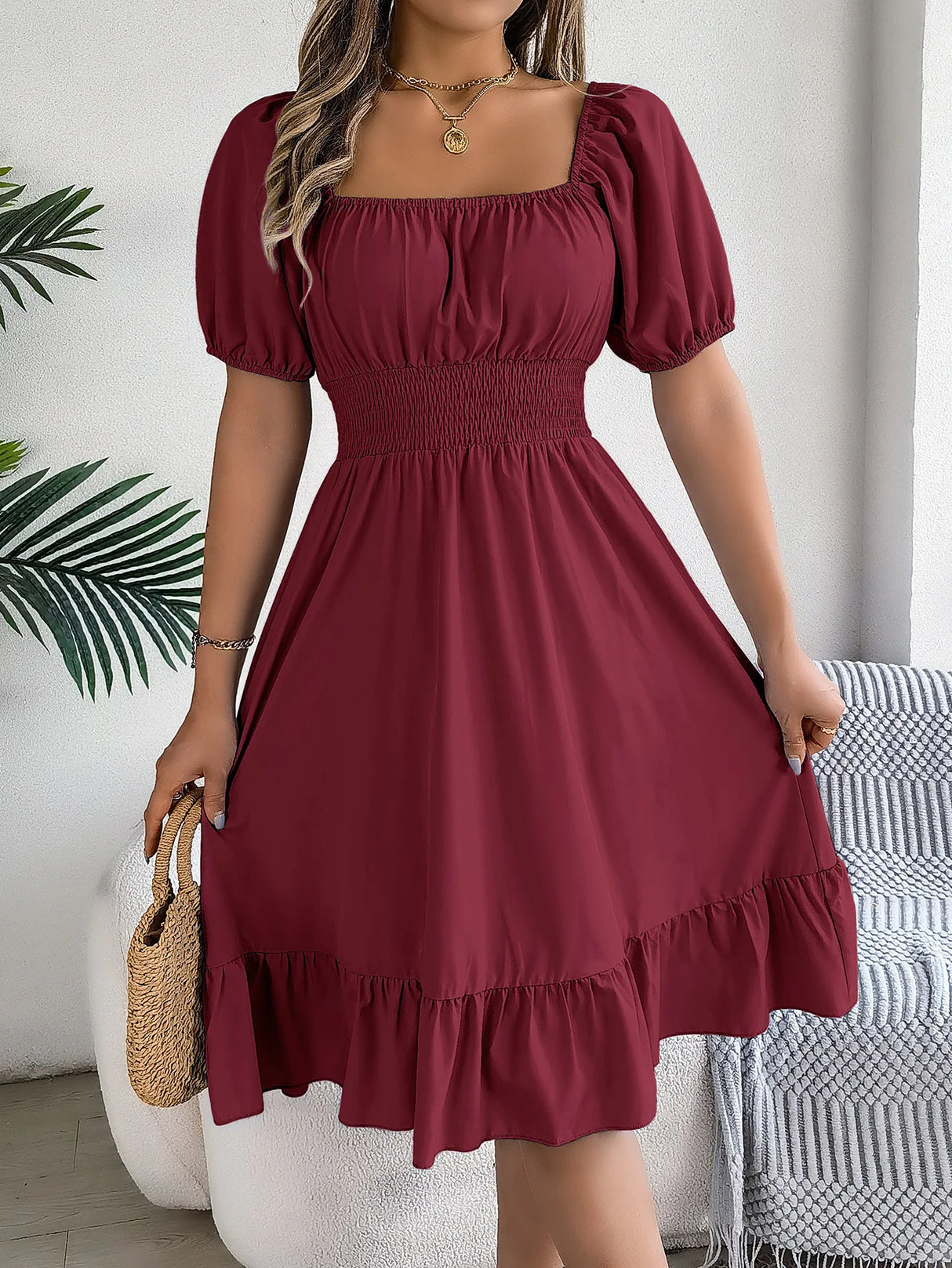 Women Square Neck Summer Dress