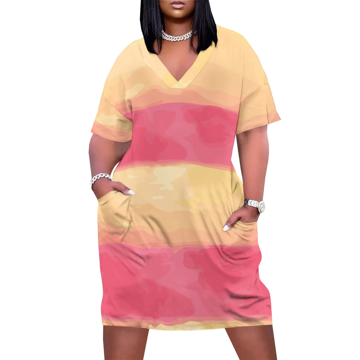 Women Sunflower V-Neck Beach Dress