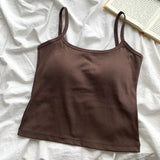 CottoForm™ padded cotton camisole in brown, slim fit, summer sleeveless design on a white textured background.