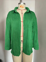 HarajukuMuse green casual blouse on mannequin, featuring a turn-down collar and long sleeves, perfect for spring and autumn.