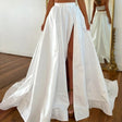 Detachable wedding overskirt in taffeta, featuring a side slit and elegant floor-length design.