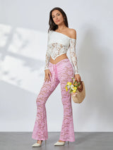 Women Lace Flare See-Through Pants