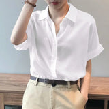 ZanzeaEase™ oversized white summer blouse featuring a button-down design and relaxed fit.