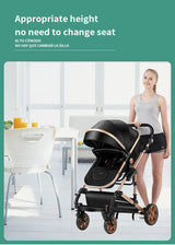3 in 1 baby stroller with adjustable height and foldable design, perfect for infants and toddlers.