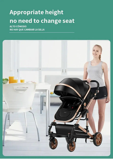 3 in 1 baby stroller with adjustable height and foldable design, perfect for infants and toddlers.