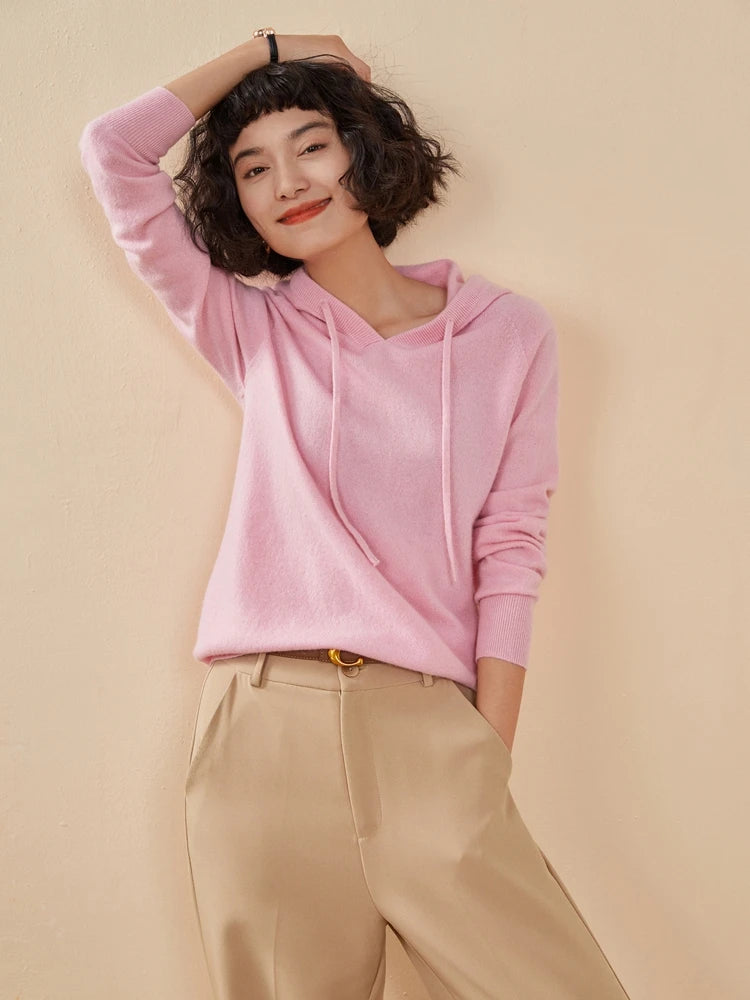 Women's 100% Cashmere Hooded Sweater