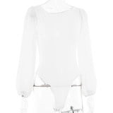 Women's Mesh Long Sleeve Bodysuit – Sexy Black White Bodycon Top