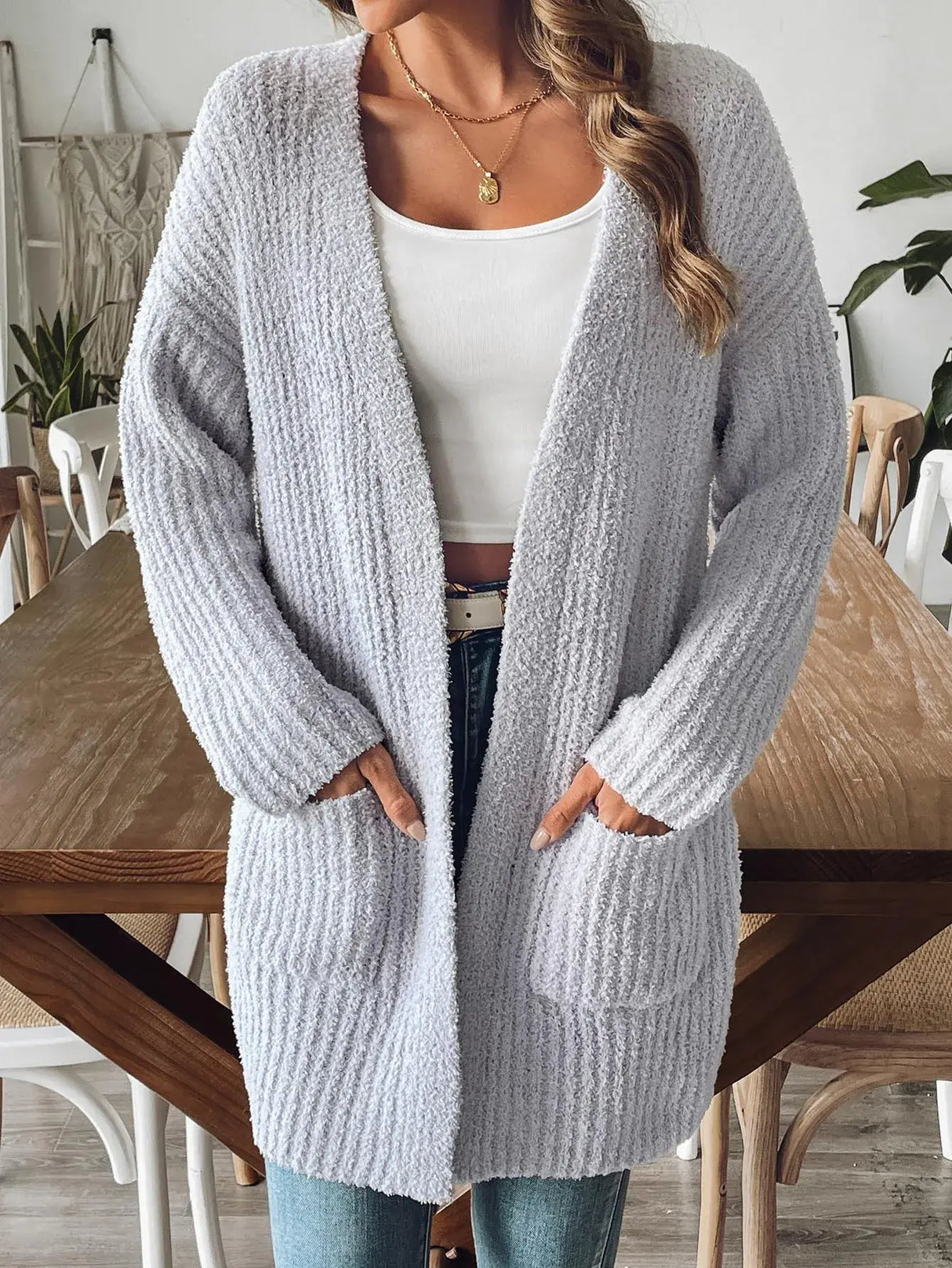 Women Long Sleeve Pocket Knit Cardigan
