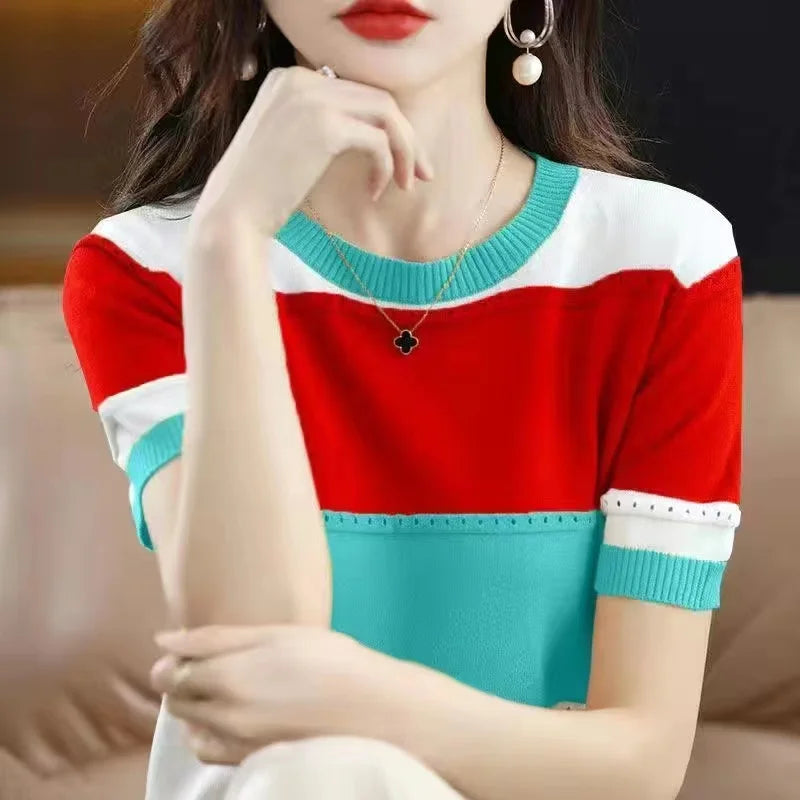 Women Ice Silk Knit T-Shirt