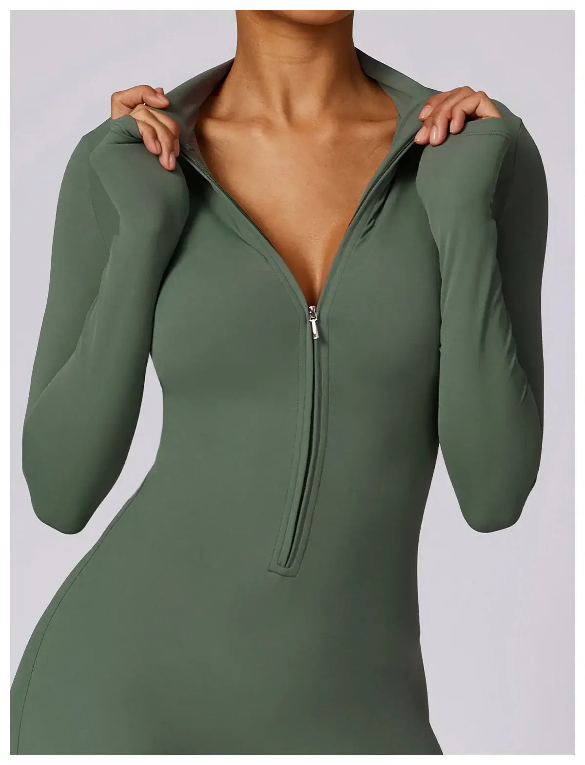Women Fitness Zipper Long Sleeve Jumpsuit