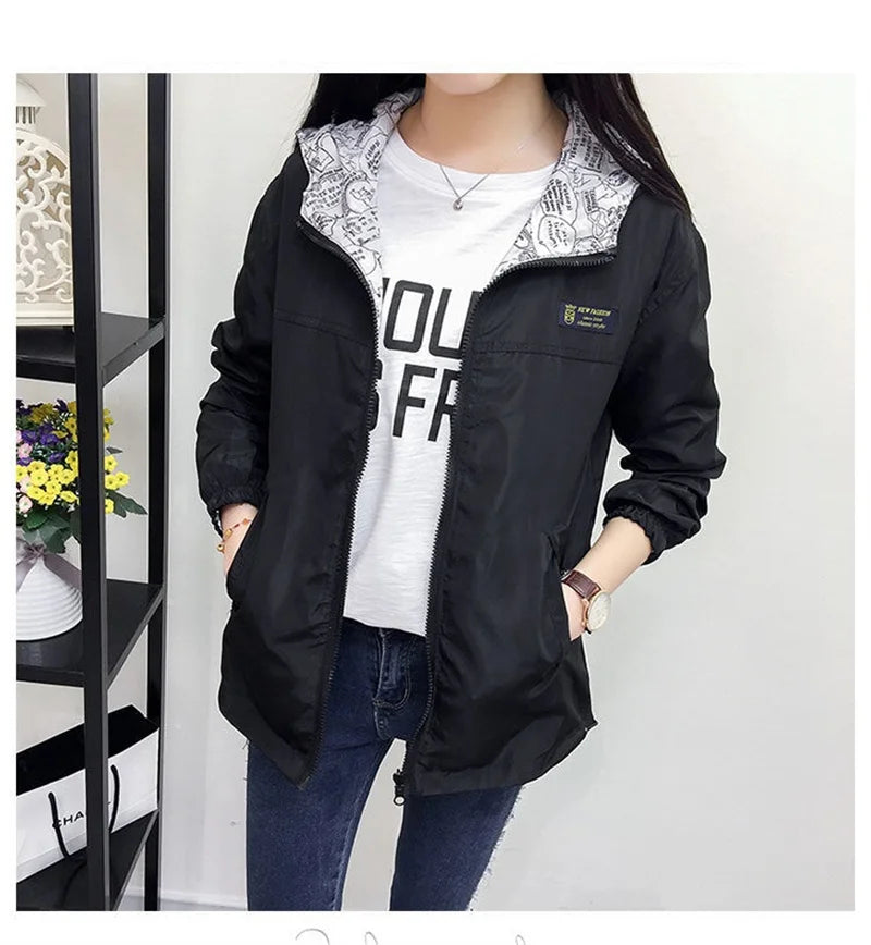 Double-Sided Women's Trench Coat – Hooded Spring Autumn Windbreaker