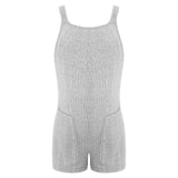 Sleeveless ribbed maternity jumpsuit in light gray, casual overall style for summer, made from cotton blend.