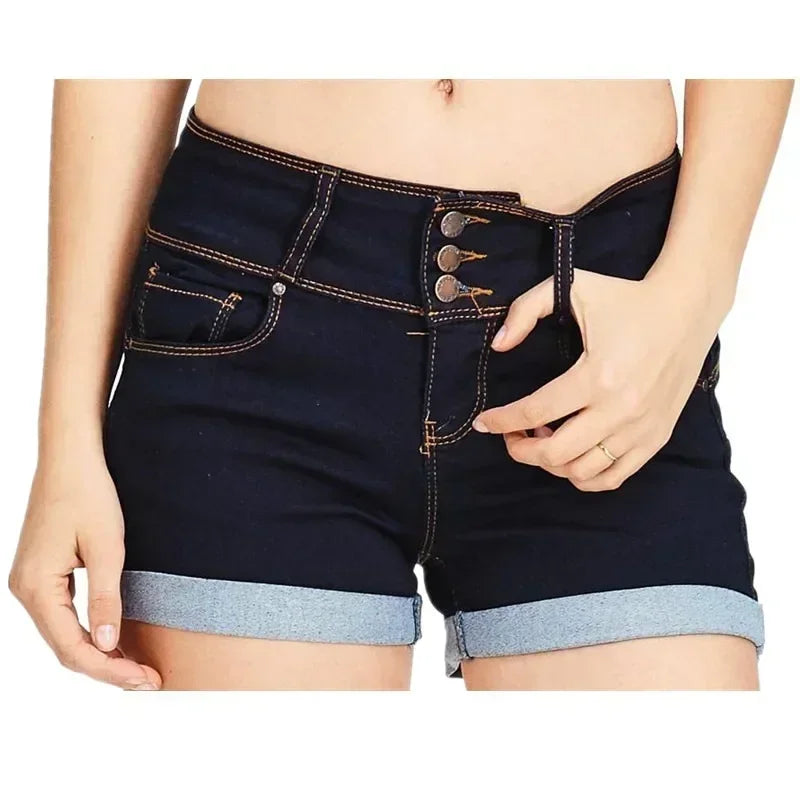 Women Denim Waistband Stretch Shorts