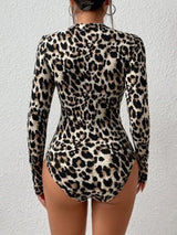 Leopard Print Bodysuit Women – Long Sleeve Top