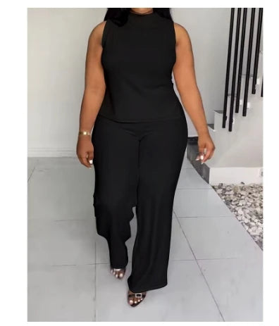 Plus Size Sleeveless Shirt Set