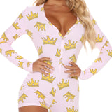 SleepFlick™ – Butt Flap V-Neck Pajama Romper (Playful, Cozy & Lounge-Friendly)