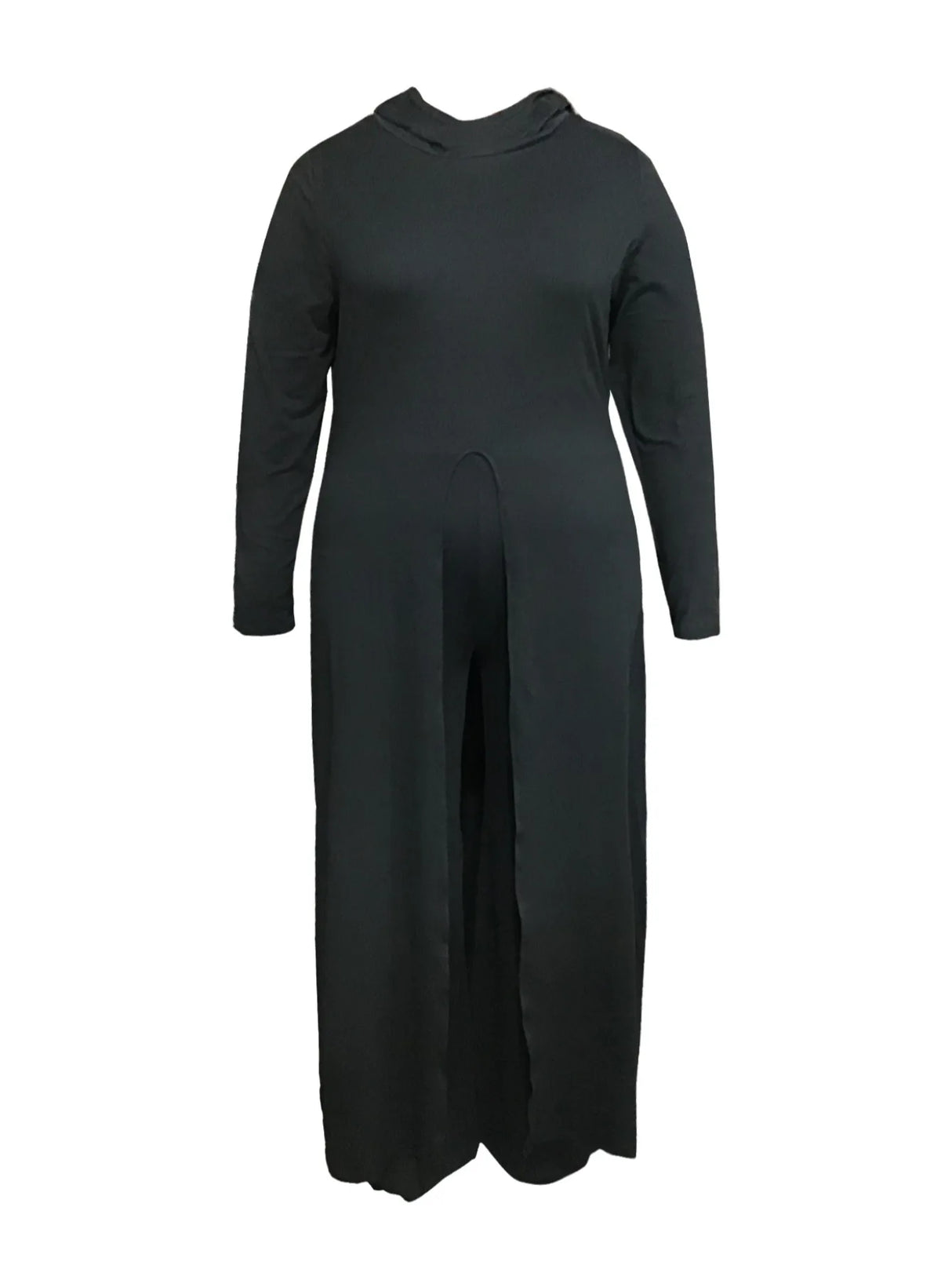 Plus Size Hooded Black Pants Set