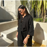 Women Cotton Wide Leg Pant Set