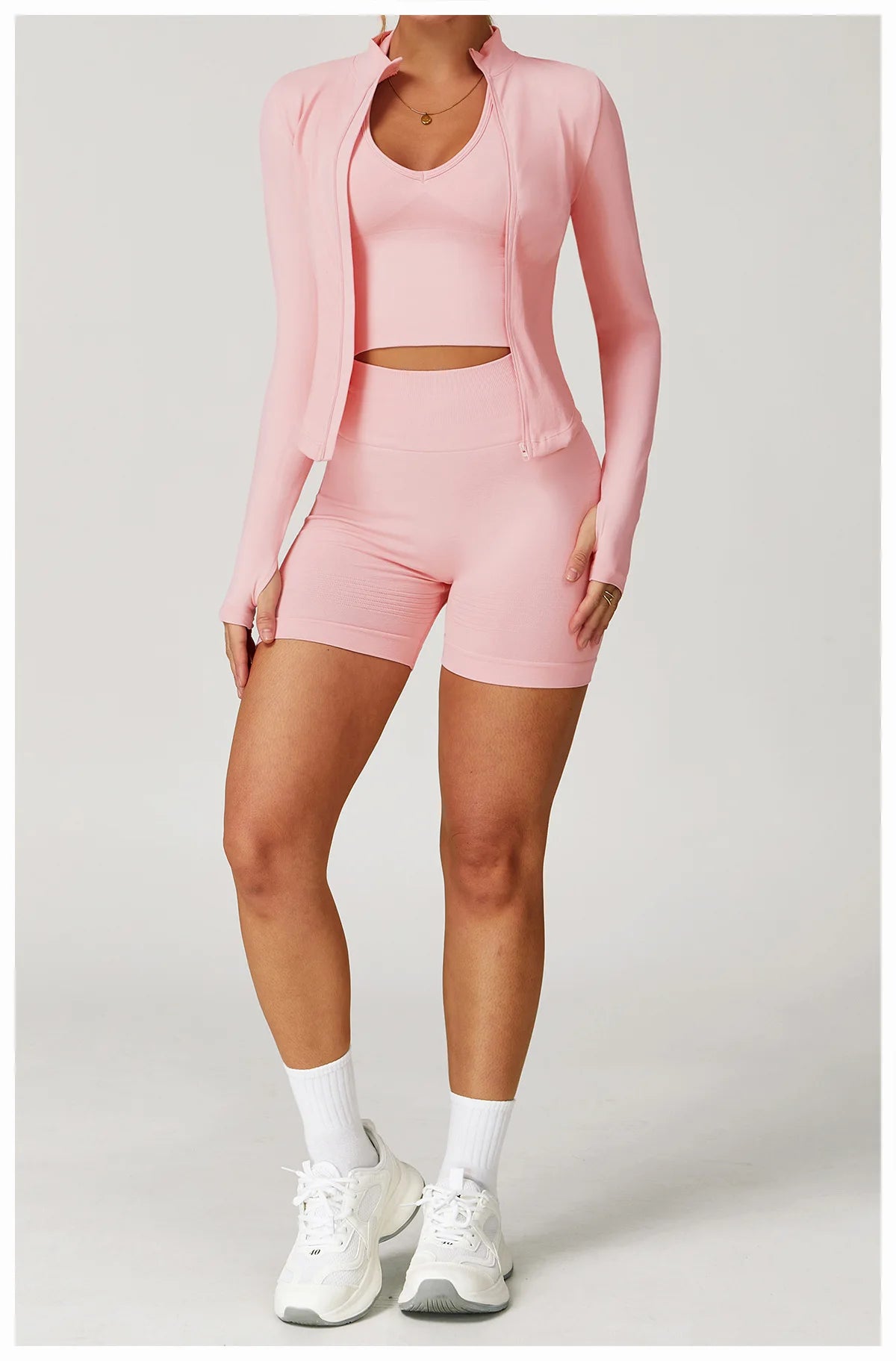 Ribbed Women's Yoga Jacket – Long Sleeve Standing Collar Fitness Top