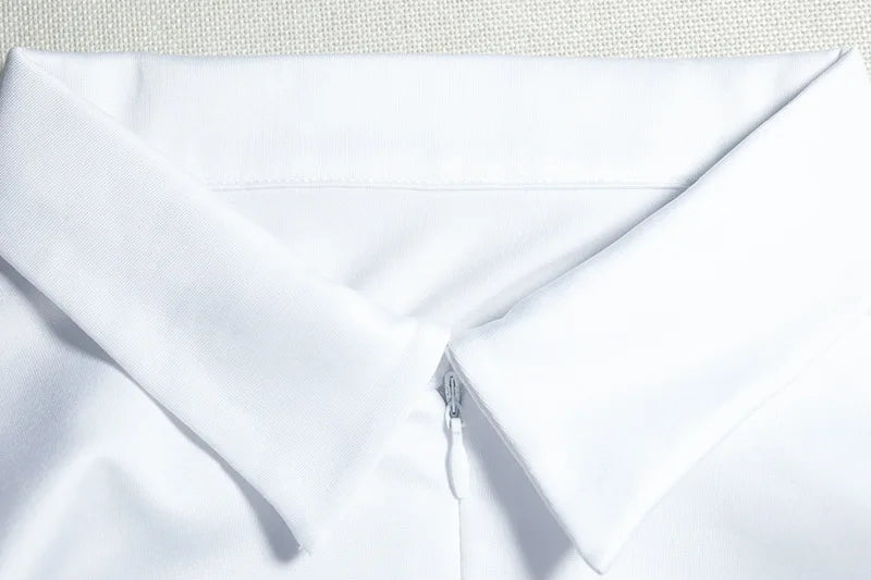 Women’s White Lapel Pleated Dress