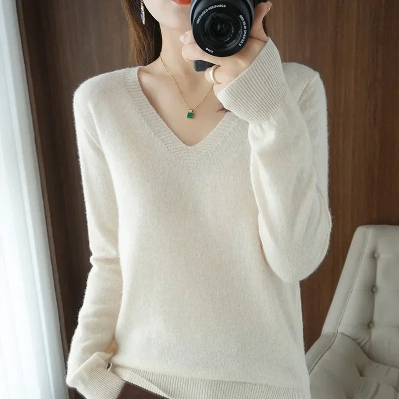 Women Slim Fit V-Neck Sweater