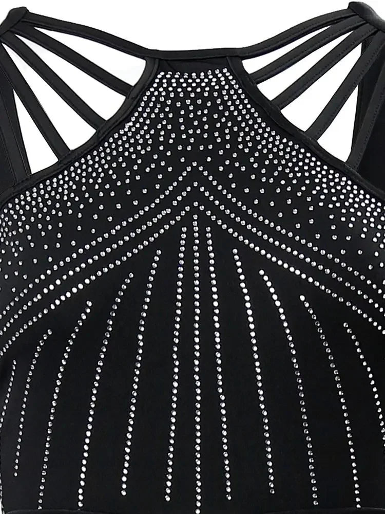 GlimmaStrap™ – Multi-Strap Rhinestone Jumpsuit (Black, Glamorous & Eye-Catching)