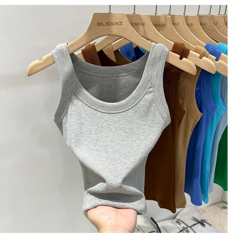 Women Ribbed Round Neck Tank