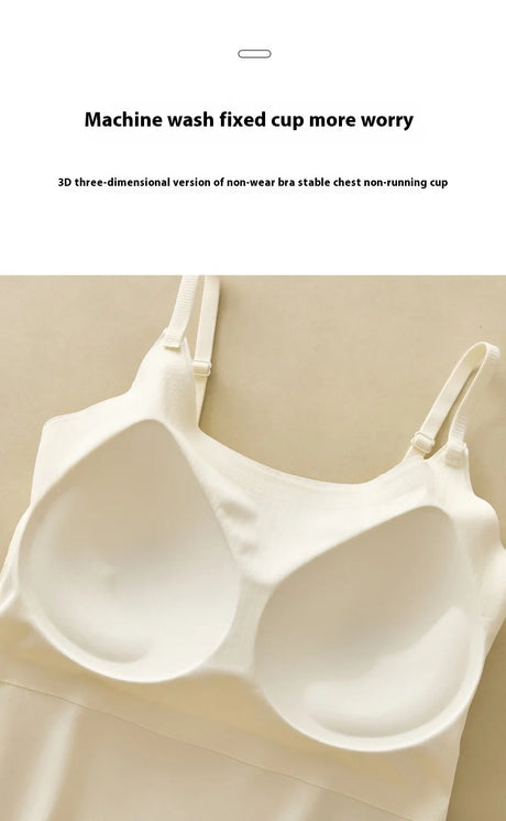 Close-up of a cream-colored camisole featuring 3D molded cups, designed for stability during machine wash.