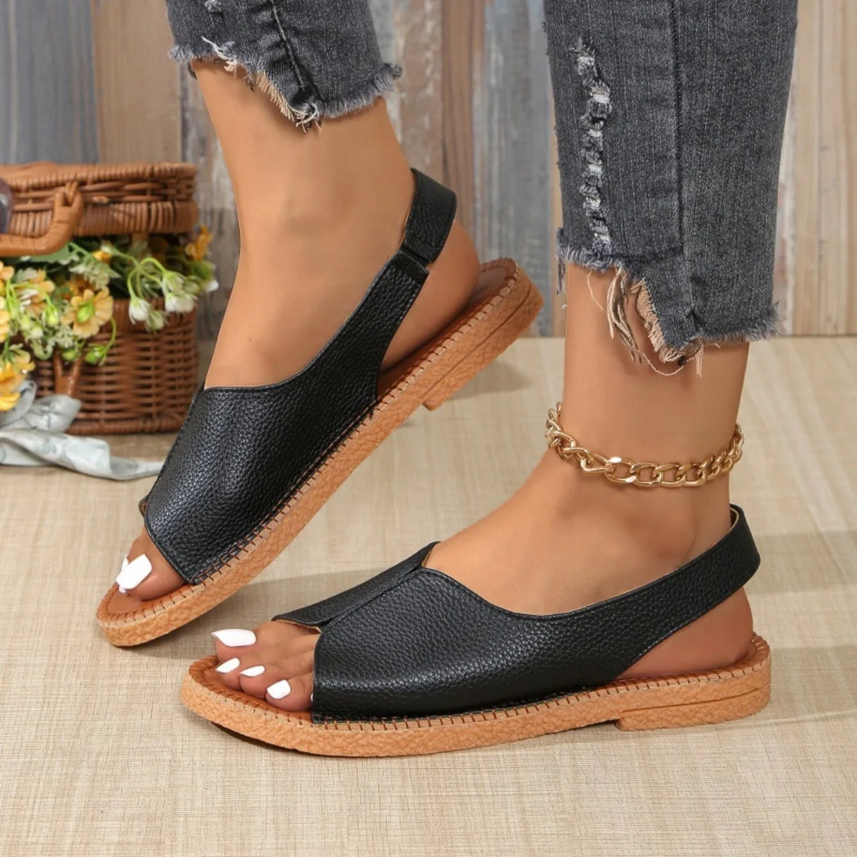 Women Open Toe Flat Sandals Summer Casual