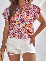 Women Plus Size Ethnic Print V-Neck Top