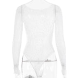 Women's Knitted Rhinestone Long Sleeve Bodysuit – Sexy Y2K Outfit