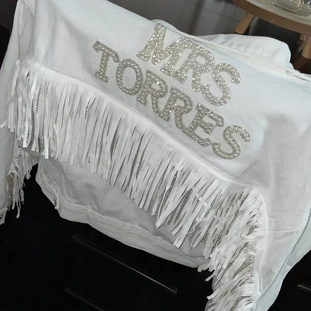 Personalised Pearl Denim Jacket for Bachelorette Party