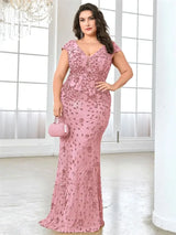Women Plus Size Mermaid Sequin Formal Prom Dress