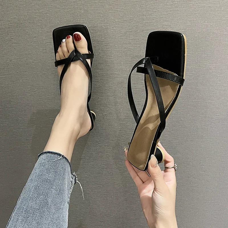 Women Summer Half-Toe Flip-Flops – Casual Mid-Heel Chunky Sandals