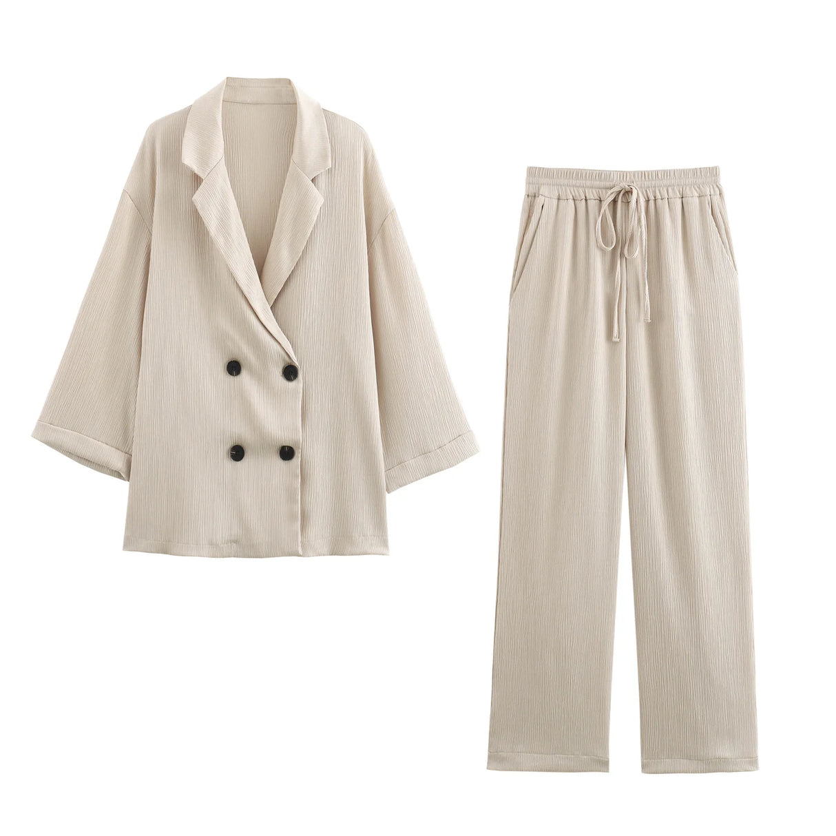Wrinkled Suit Jacket Pant Set
