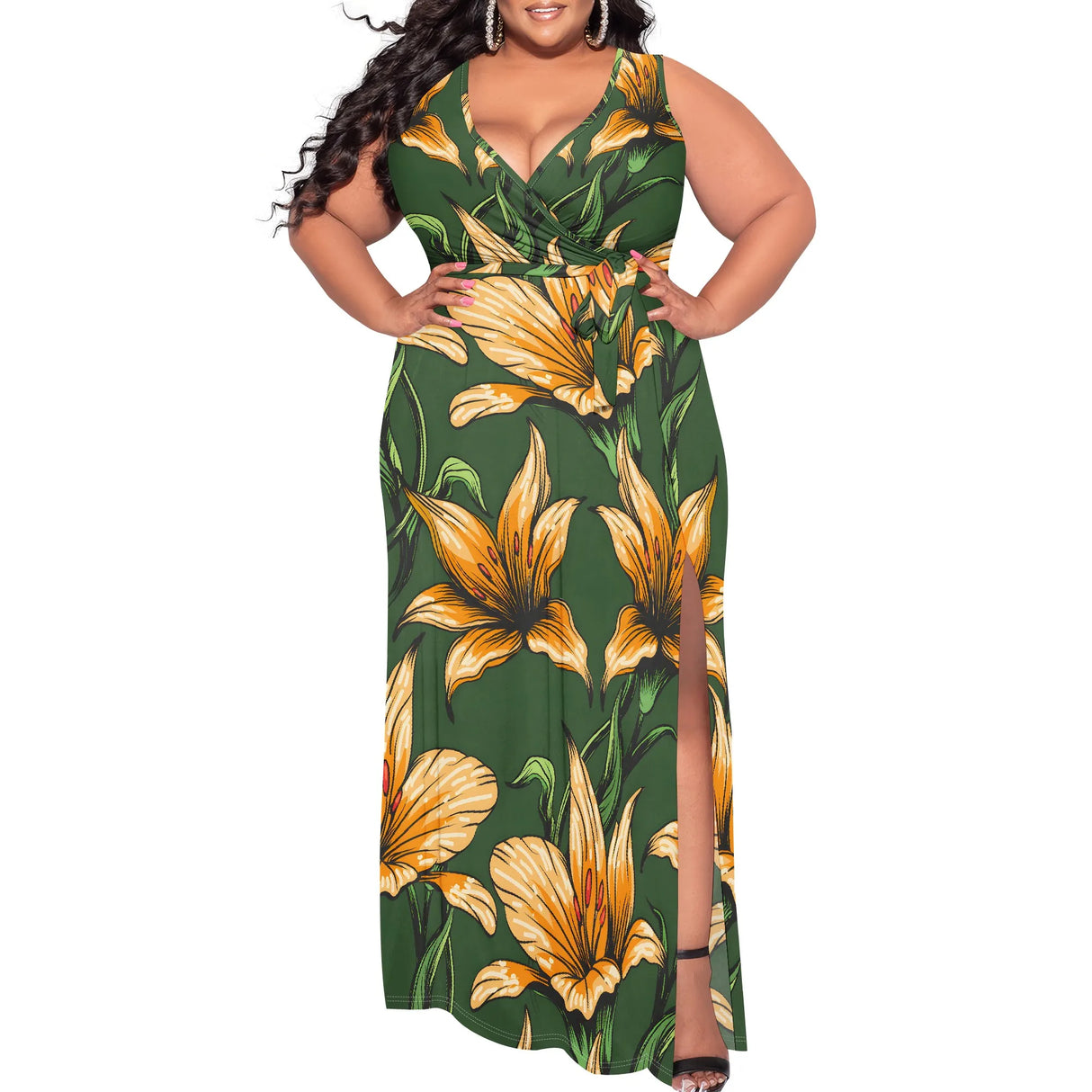 Women 3D Print Halterneck Maxi Dress