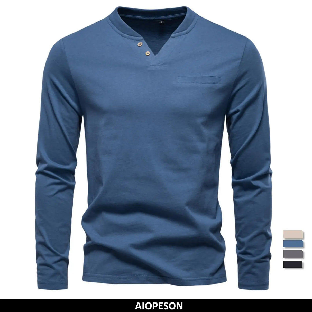 Men Cotton Henley Long Tee
