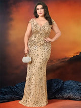 Women Plus Size Mermaid Sequin Formal Prom Dress