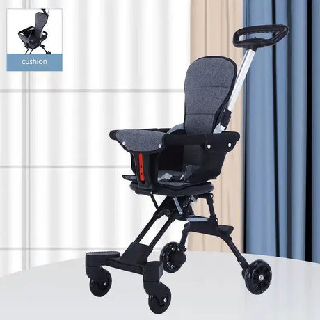 Light foldable baby stroller with two-way seat and adjustable handle, suitable for children aged 0-6 years.