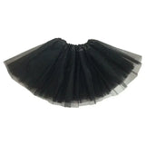 Black tulle tutu skirt for girls, perfect for dance, parties, and dress-up, featuring a layered design.