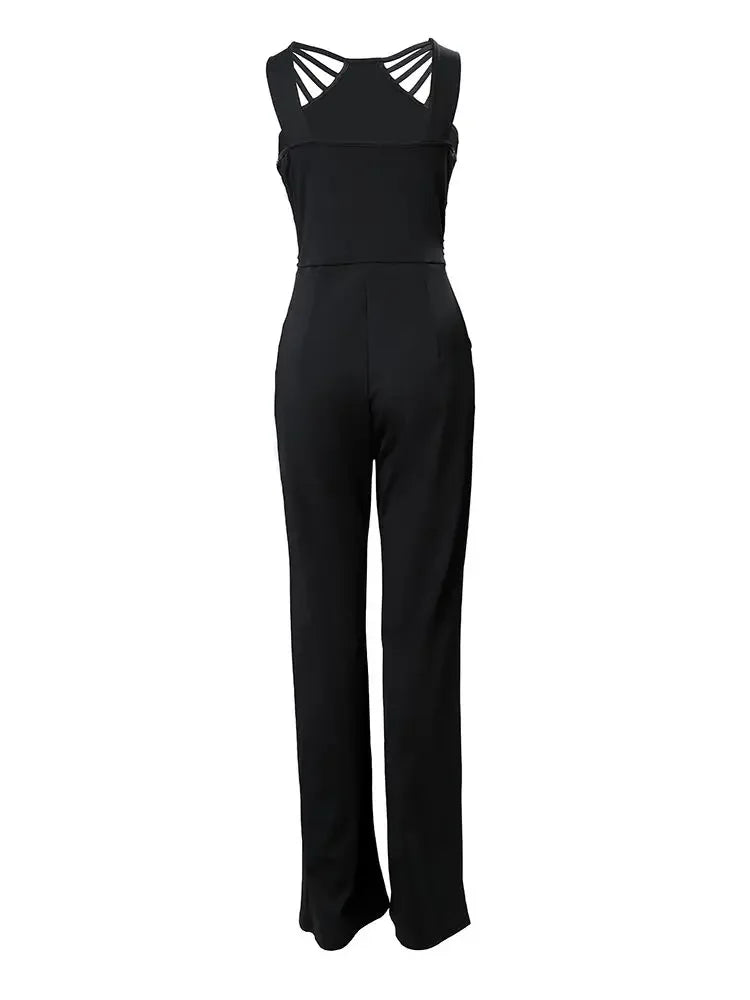 GlimmaStrap™ – Multi-Strap Rhinestone Jumpsuit (Black, Glamorous & Eye-Catching)