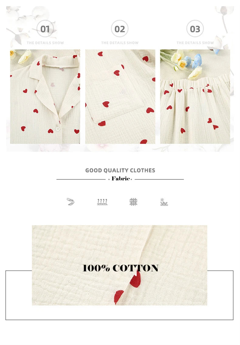 Women Cotton Pajama Set with Hearts