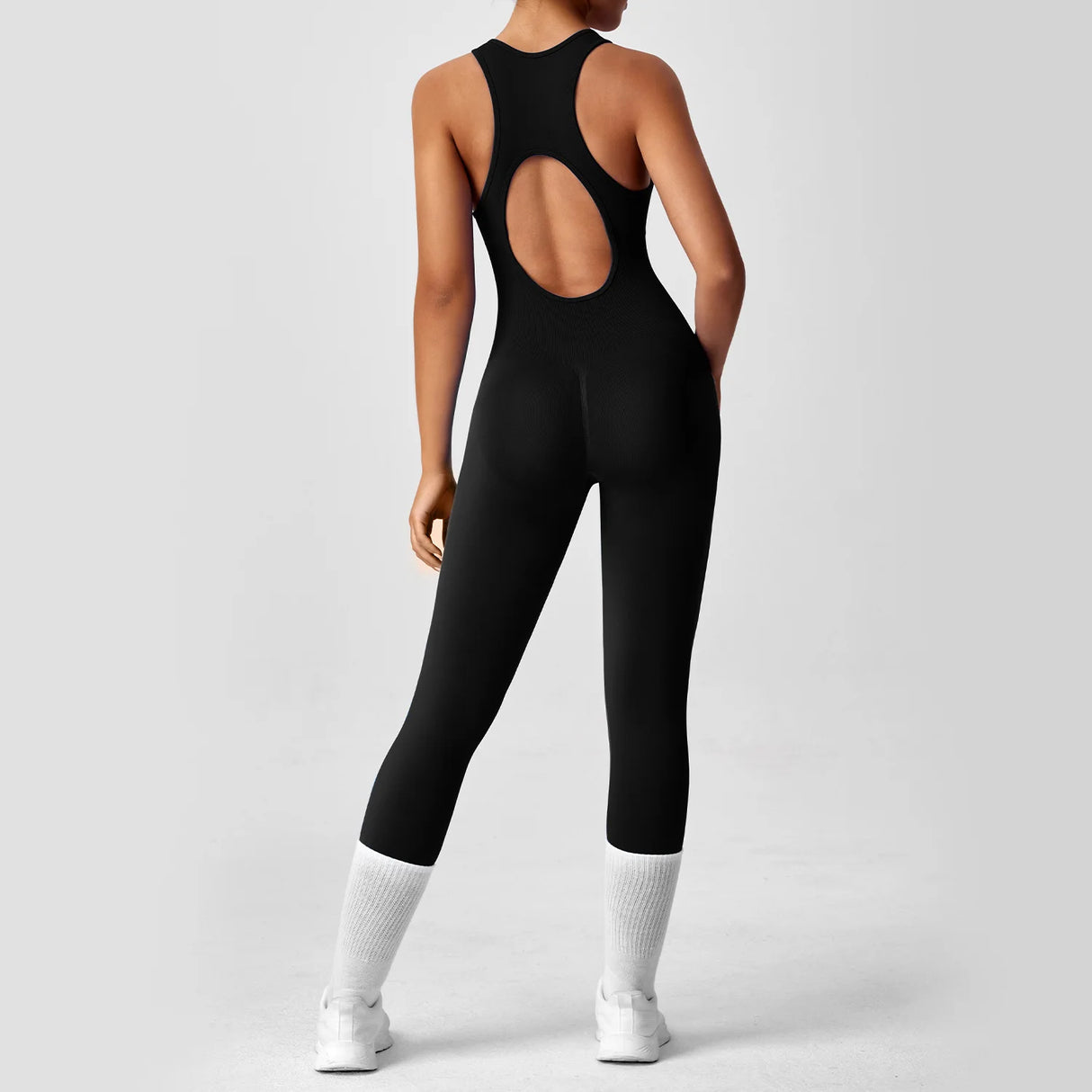 Seamless Peach Booty One-Piece Yoga Bodysuit – V-Back Tummy Control