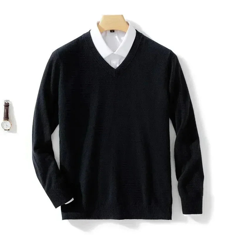 Men's Plus Size Wool V-Neck Sweater