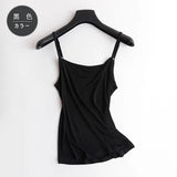 SilkAura™ - Black silk blend camisole on hanger, breathable summer tank for women, soft and stylish lingerie.